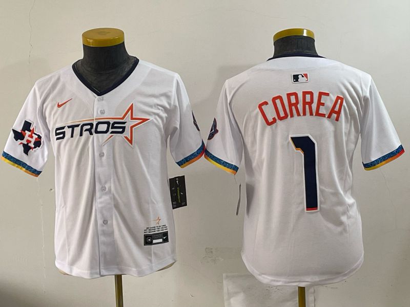 Youth 2025 Houston Astros #1 Correa White Four generations Joint Name Nike MLB Jersey style 03